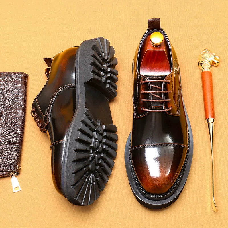 Men's Genuine Leather Leather Shoes, Height Increasing, Thick Sole