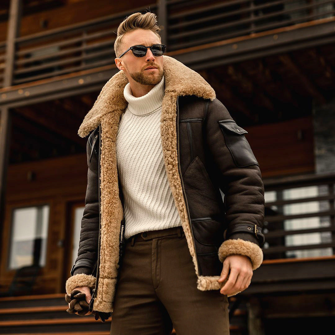 2024 Autumn and Winter New Leather and Fur Men's Jacket Amazon Mid-Length Foreign Trade Wholesale EBay Thickened Jacket