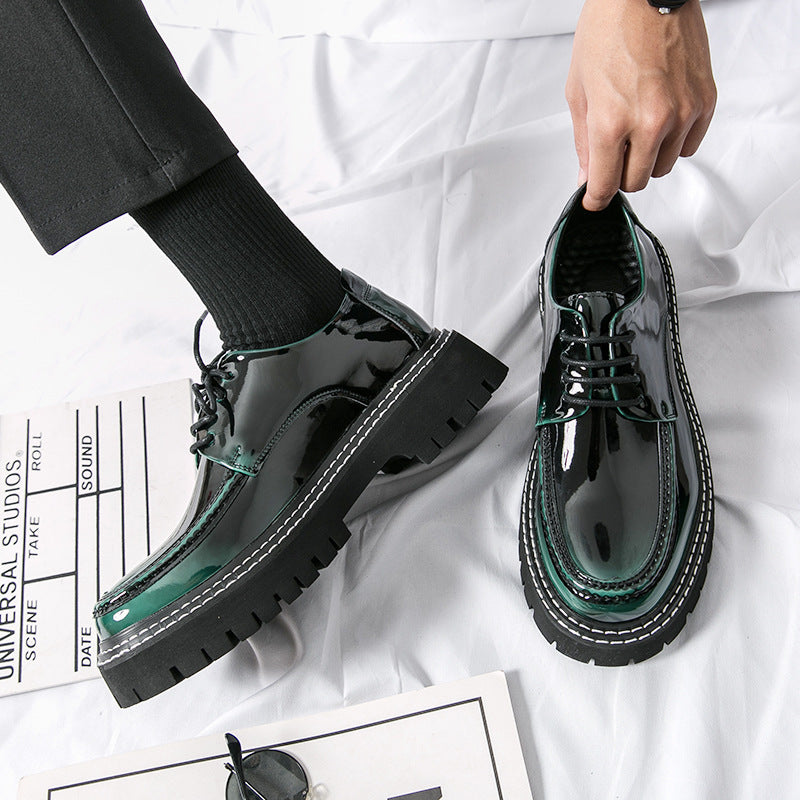 Cross-border mencasual glossy leather shoes men's round toe british patent leather men's shoes busin