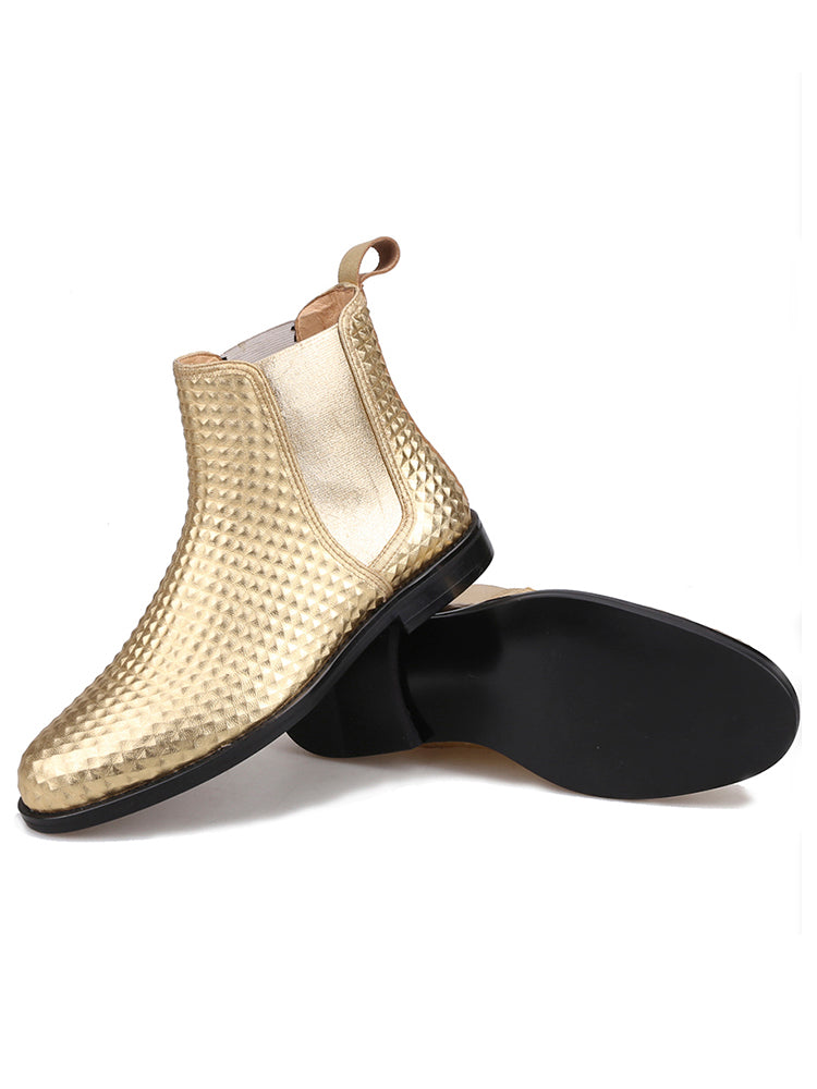 European and American trendy handmade men's short boots imported gold embossed cowhide Chelsea boots