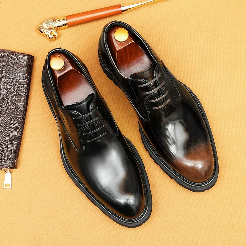 Men's Genuine Leather Oxford Shoes, Height Increasing, Thick Sole