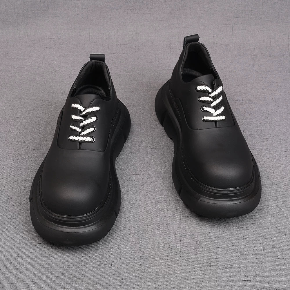 Men's Black Derby Shoes, Height Increasing, Thick Sole