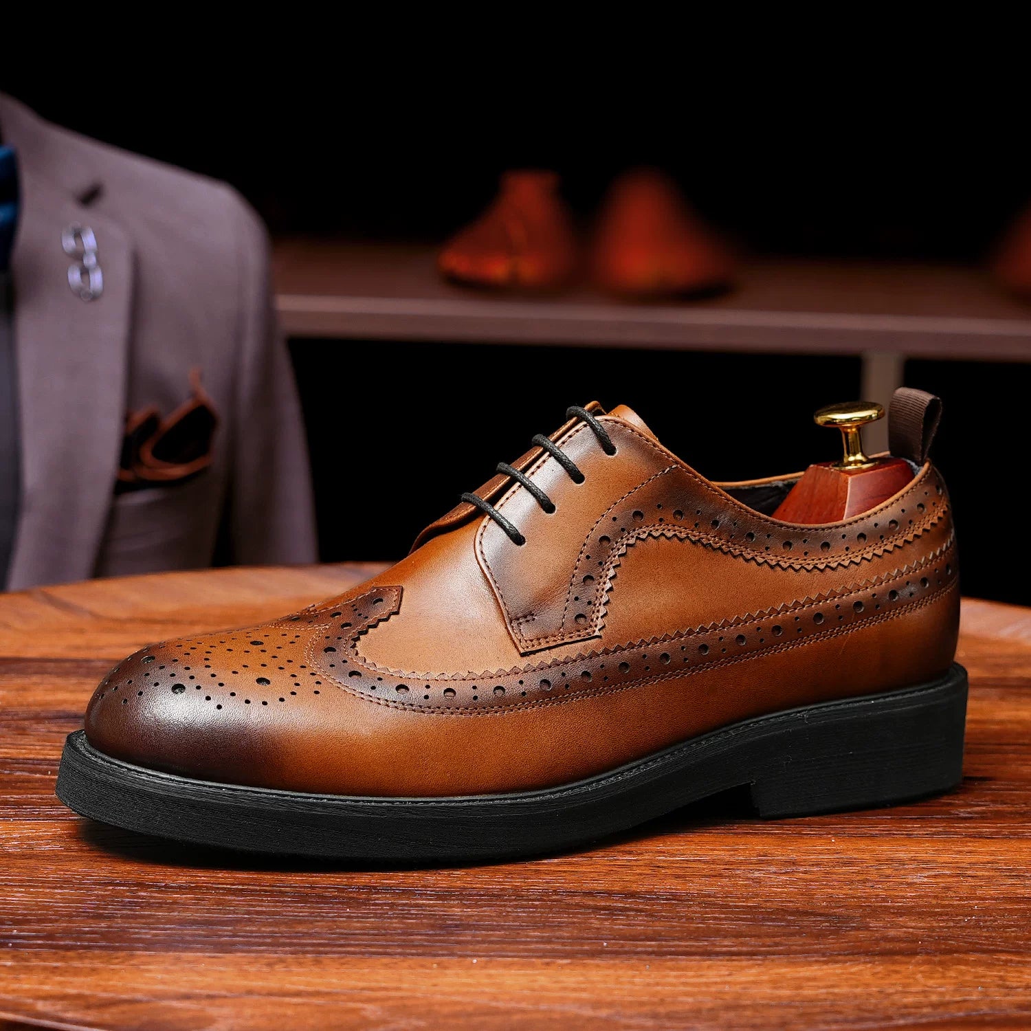 Men's Genuine Leather Derby Shoes, Height Increasing, Thick Sole