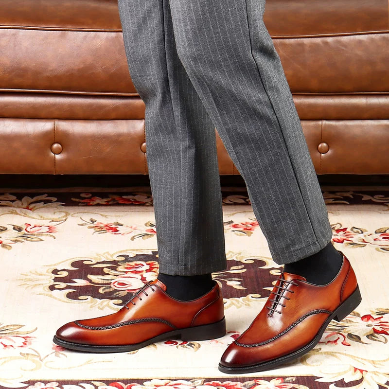 Men's Brown Genuine Leather Leather Shoes, Handmade, Pointed Toe