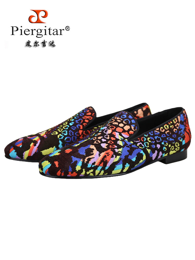 Pilgida imported wild leopard print three-dimensional jacquard cloth footwear men's loafers designer trendy smoking shoes