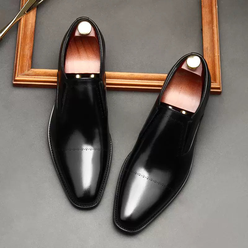 Men's Genuine Leather Derby Shoes, Pointed Toe, Slip-On