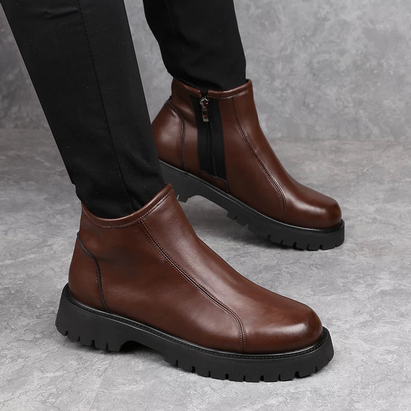 Men's Genuine Leather Martin Boots, Height Increasing, Soft Sole