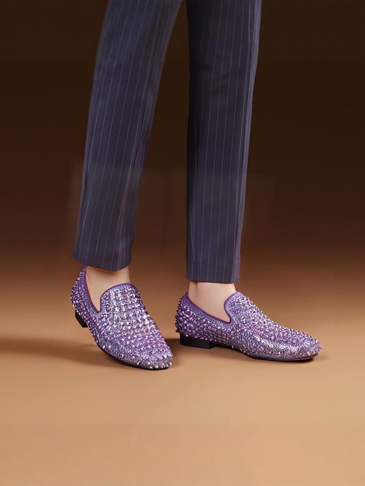 Imported purple Gretel material men's rivet red sole shoes European and American style slip-on loafers party wedding banquet wear
