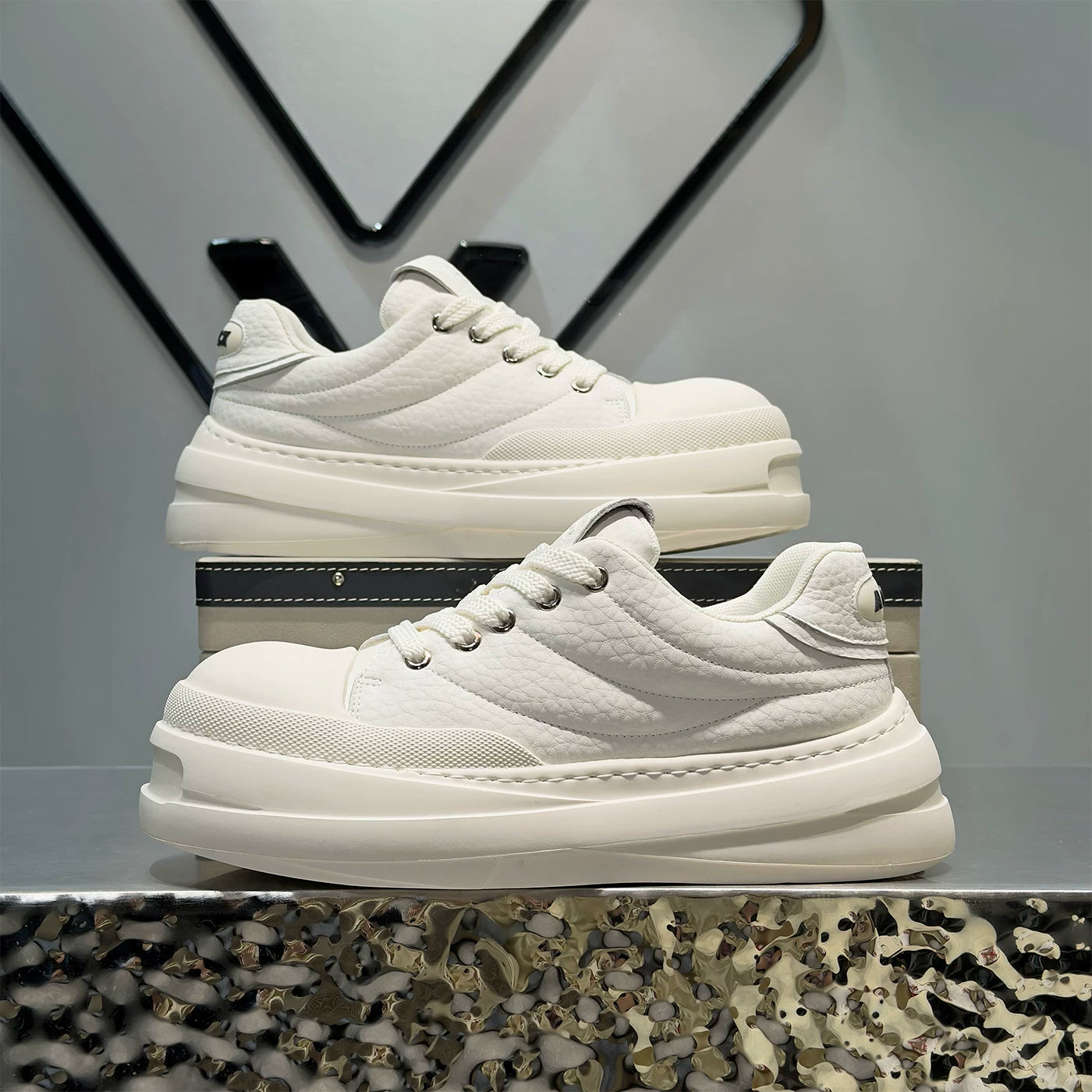 Men's Height-Increasing Platform Low-Top Big-Toe Trendy White Sneakers