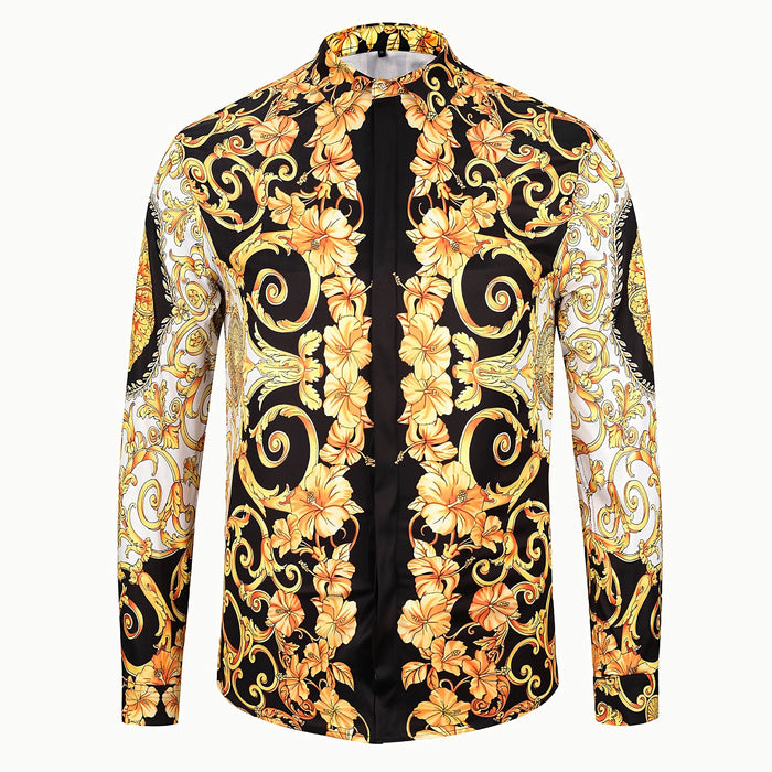 European and American foreign trade men's popular lapel shirt 3D digital printing casual loose long-sleeved shirt multi-color