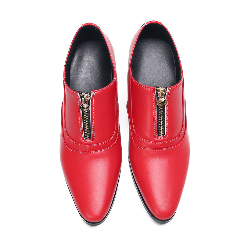 Men's heightened pointed leather shoes, foreign trade trend, Korean style red Martin boots, retro front zipper trendy shoes, personalized leather shoes