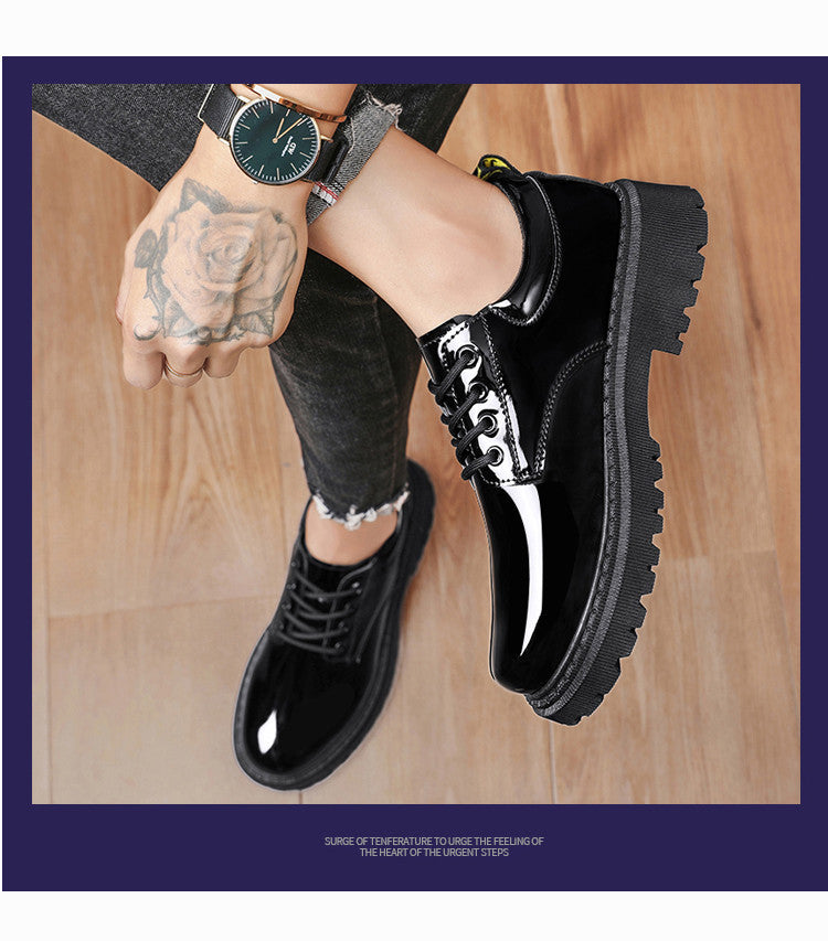 Glossy leather shoes for men, formal business british derby shoes, autum big toe casualtrendy shoes,