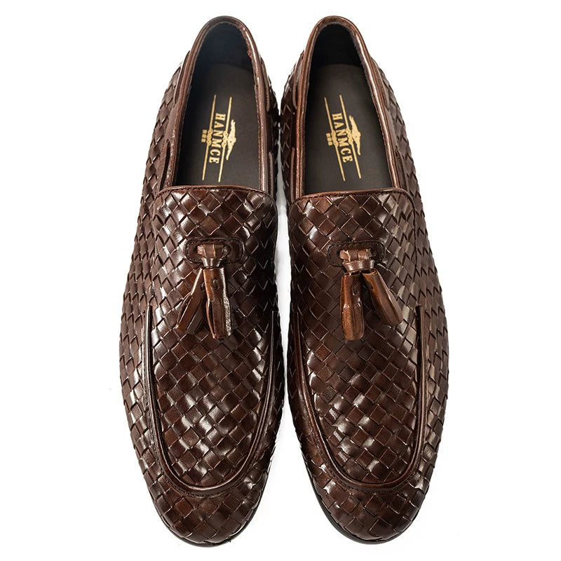 Men's Genuine Leather Loafers, Slip-On, Woven