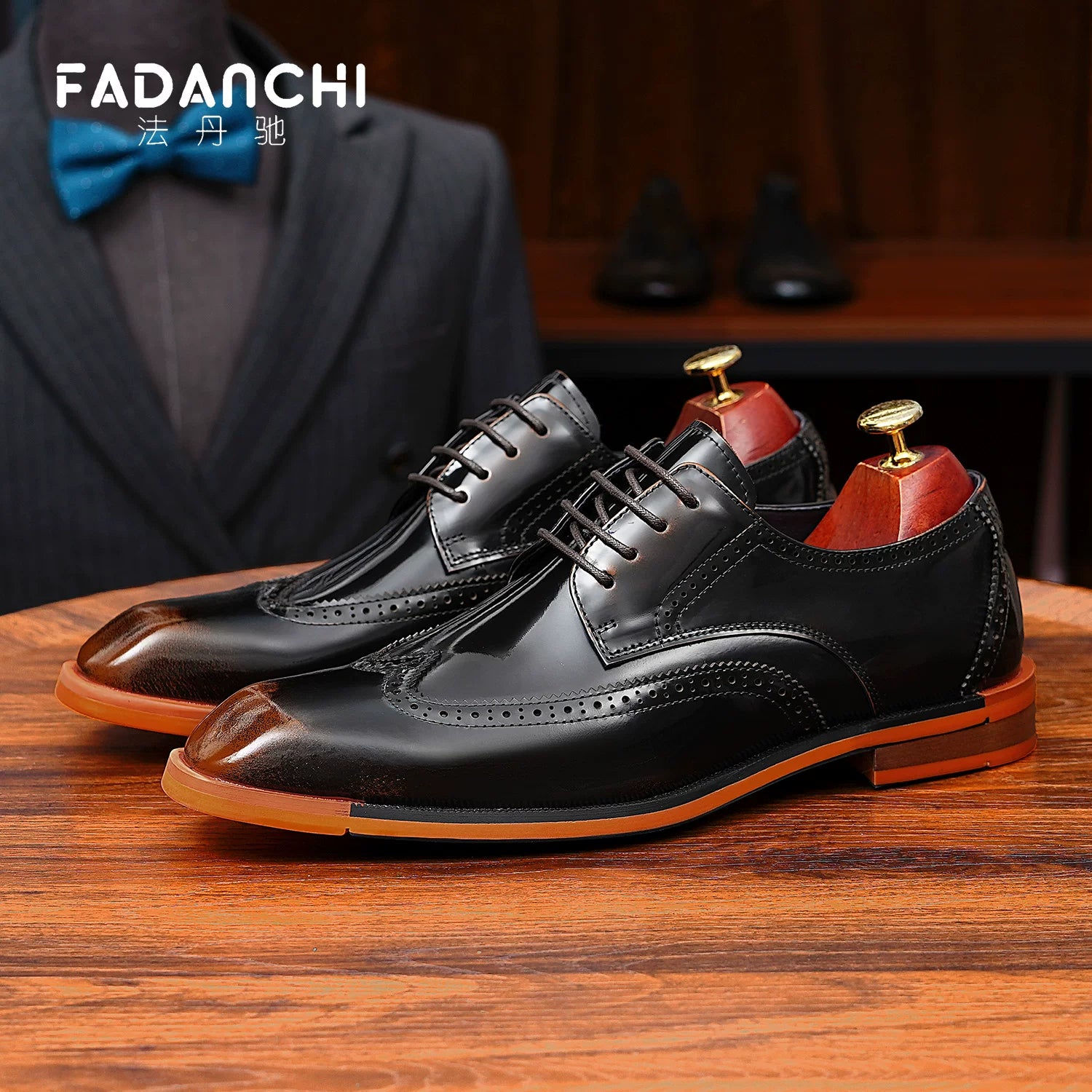 Men's Genuine Leather Derby Shoes, Glossy, Business