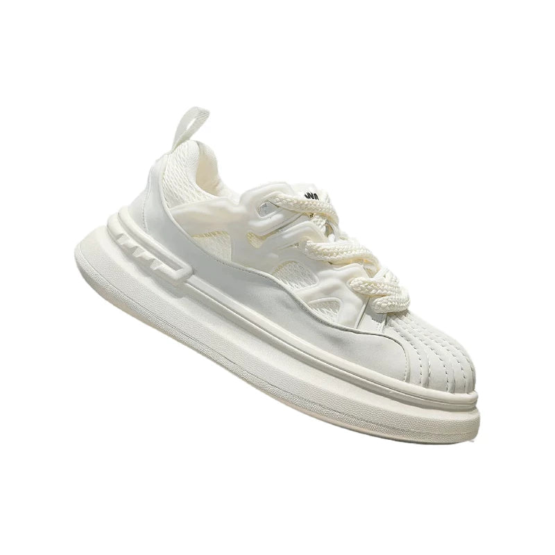 Men's Hidden-Wedge Breathable Shell-Toe Trendy White Sneakers Summer New