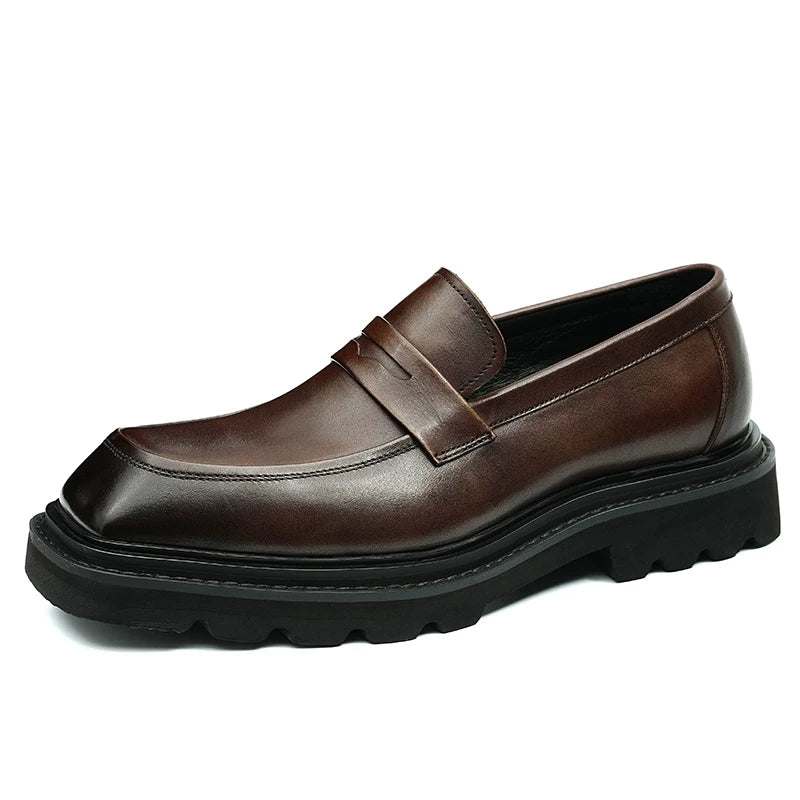 Men's Genuine Leather Loafers, Height Increasing, Thick Sole