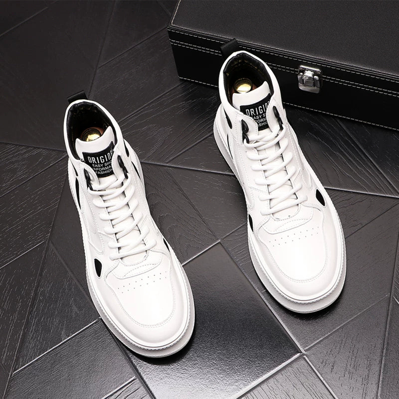 Men's Height-Increasing High-Top White Ankle Boots Casual New