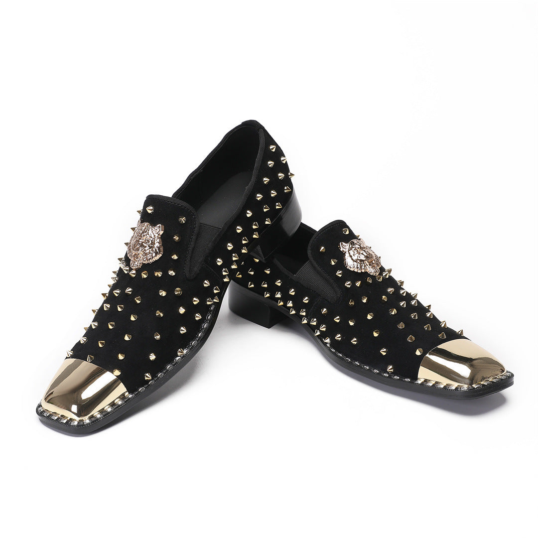 Street men's shoes 2024 new leather flat-heeled rhinestone flat-soled Doudou single shoes men's brand loafers foreign trade trendy shoes