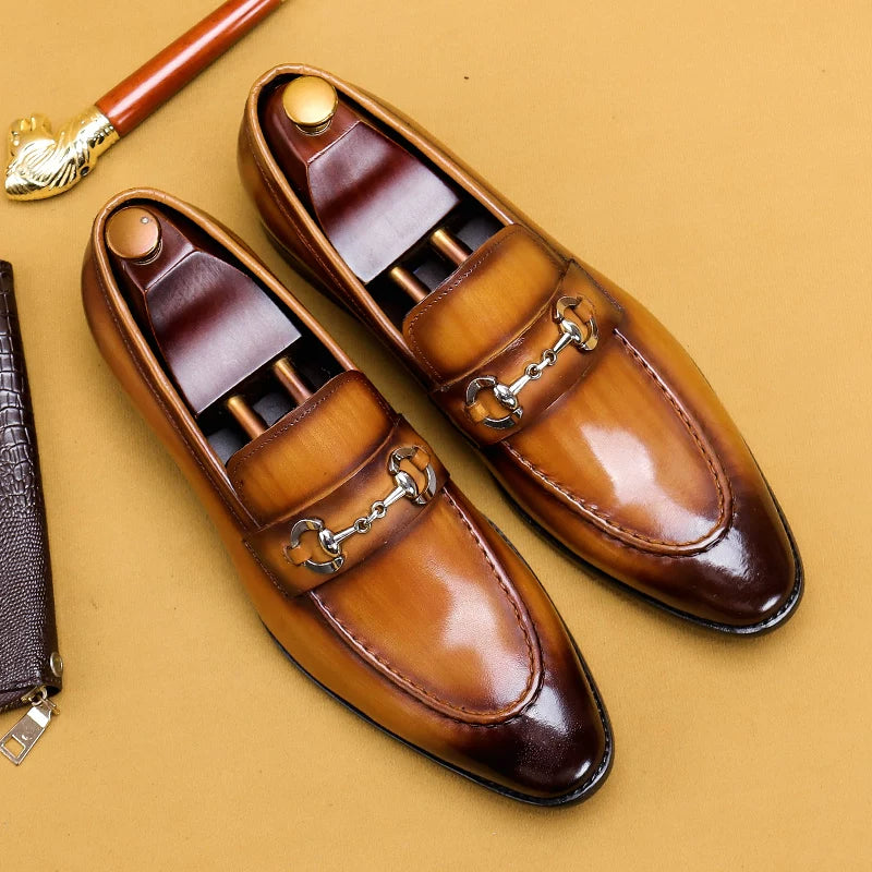 Men's Genuine Leather Loafers, Pointed Toe, Slip-On