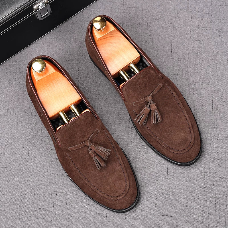 Men's Genuine Leather Loafers, Height Increasing, Suede