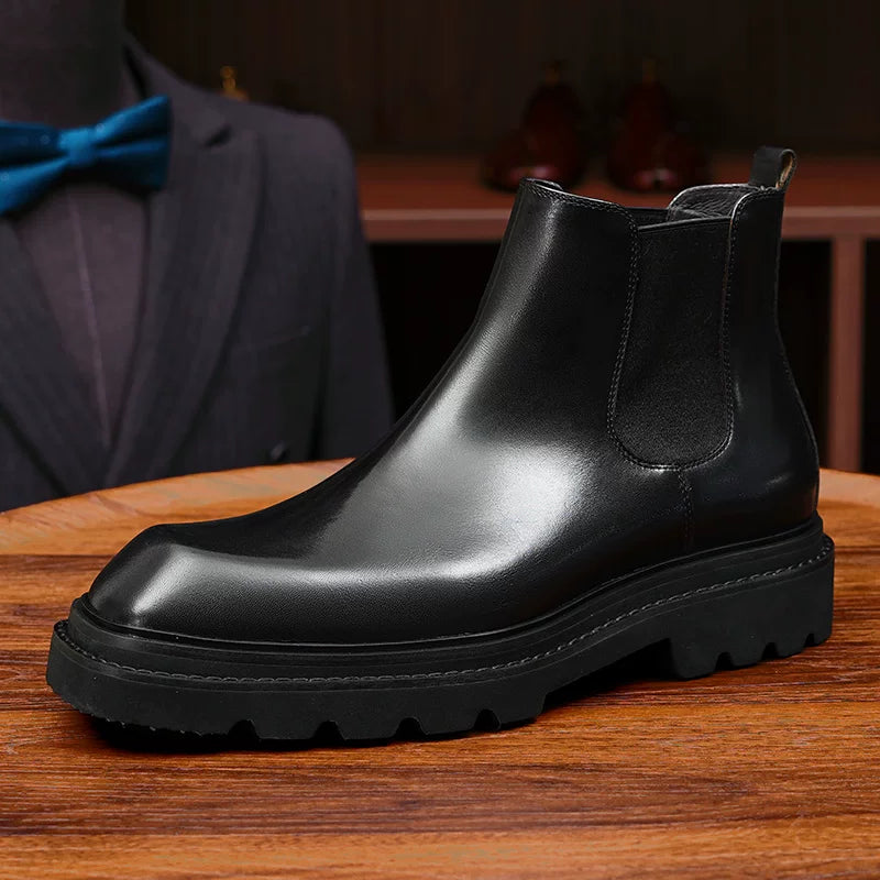Men's Genuine Leather Martin Boots, Height Increasing, Thick Sole