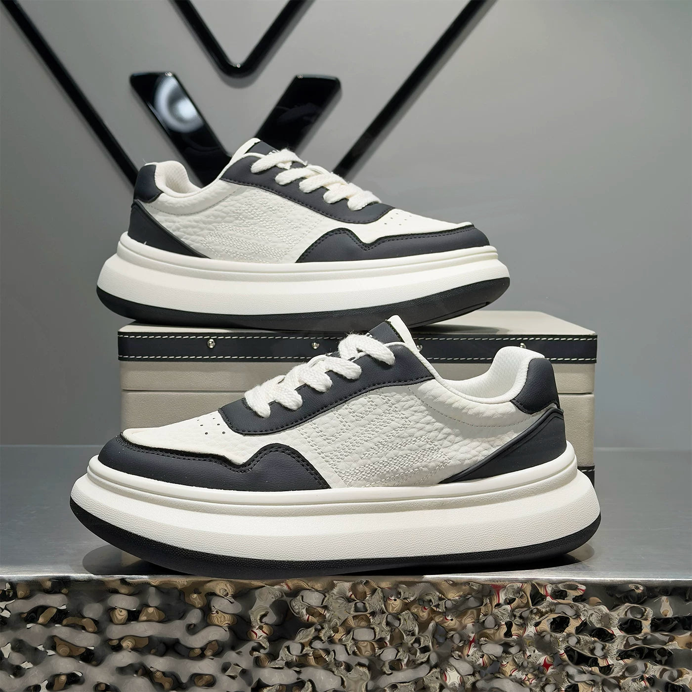 Men's Height-Increasing Platform Trendy White Sneakers 2026 Summer New
