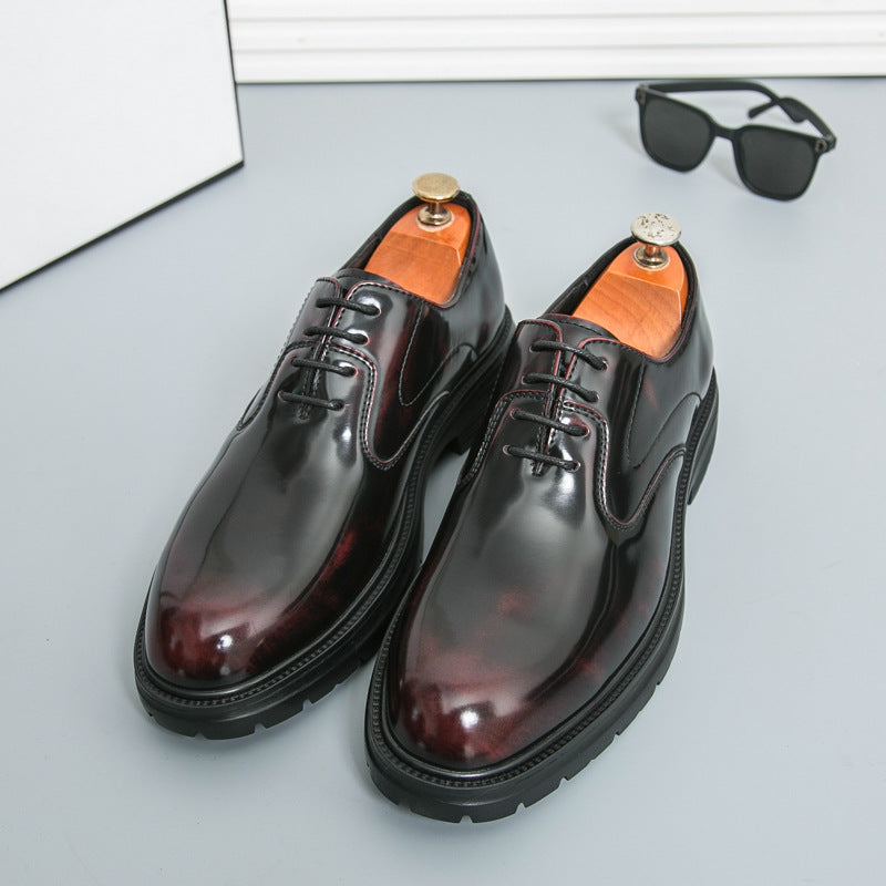 Men's Red Leather Derby Shoes - Casual Business Wear 3