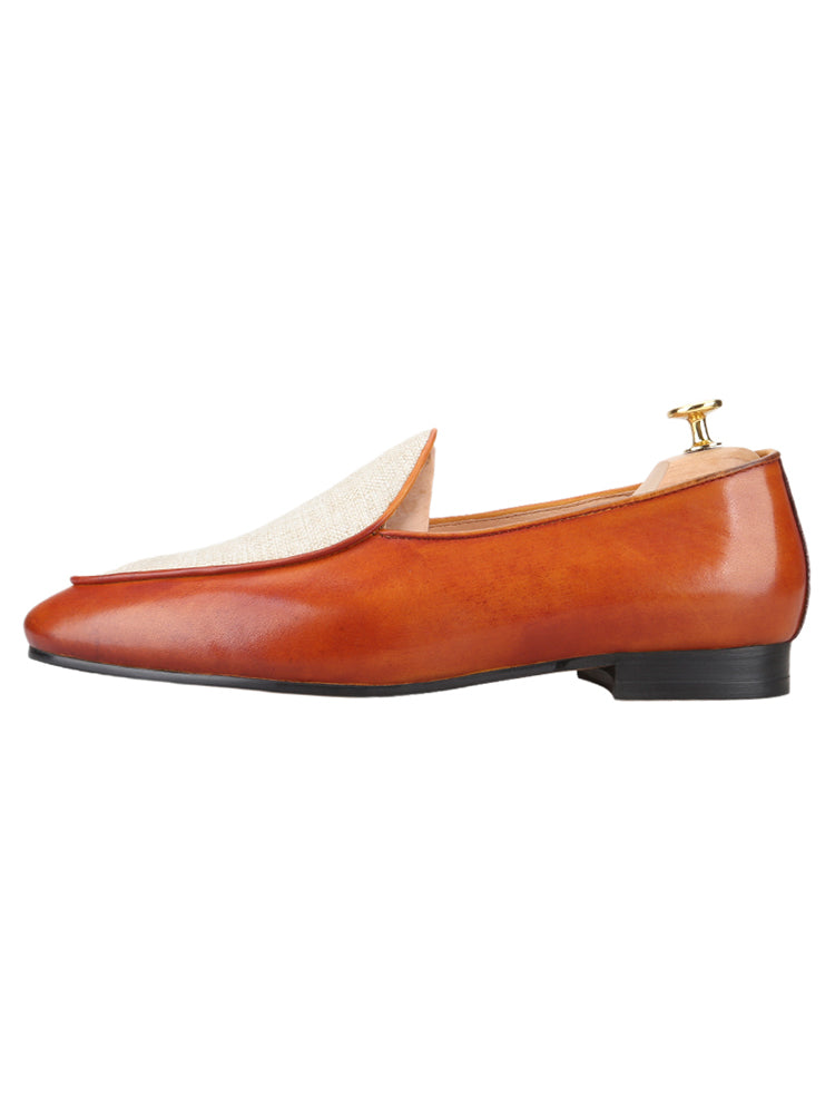 Old money trendy layer of cowhide leather and knitted fabric men's loafers British classic one-legged smoking shoes for men