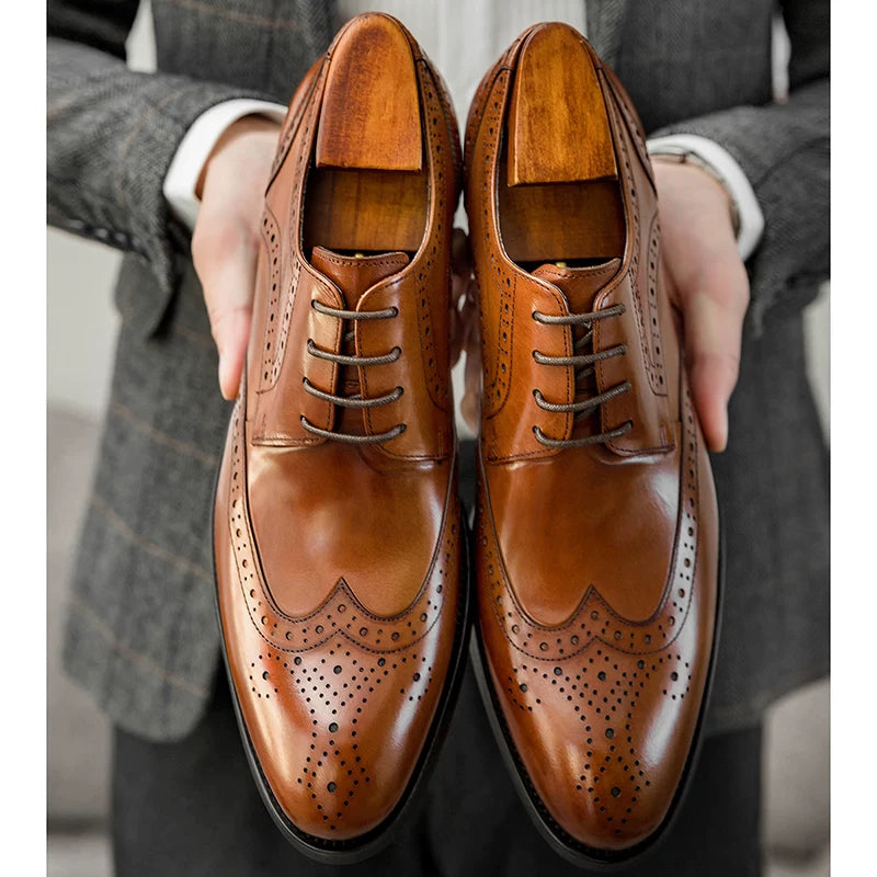 Men's Brown Genuine Leather Leather Shoes, Handmade, Pointed Toe