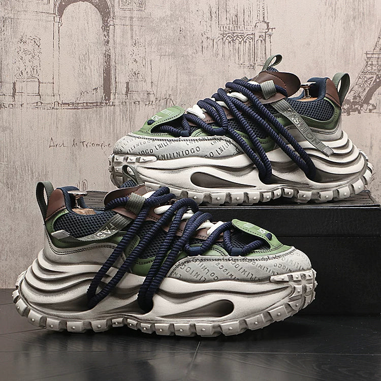 Men's 2026 New Height-Increasing Platform Breathable Lace-Up Retro Dad Shoes