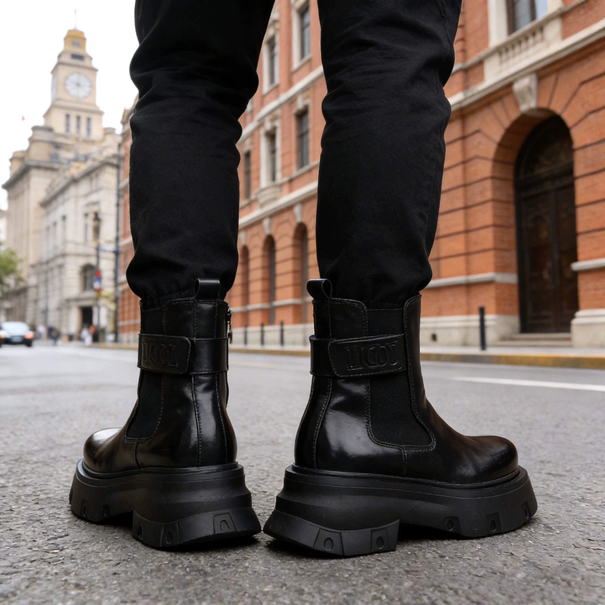 Men's Black Martin Boots, Height Increasing, Thick Sole