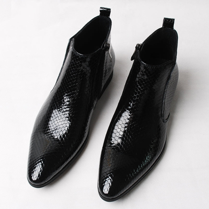 Men's Genuine Leather Martin Boots, Patent Leather, Pointed Toe