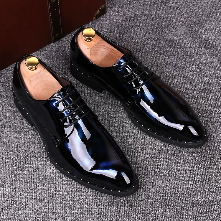 Men's Patent Leather Wedding Shoes, Height Increasing, Pointed Toe