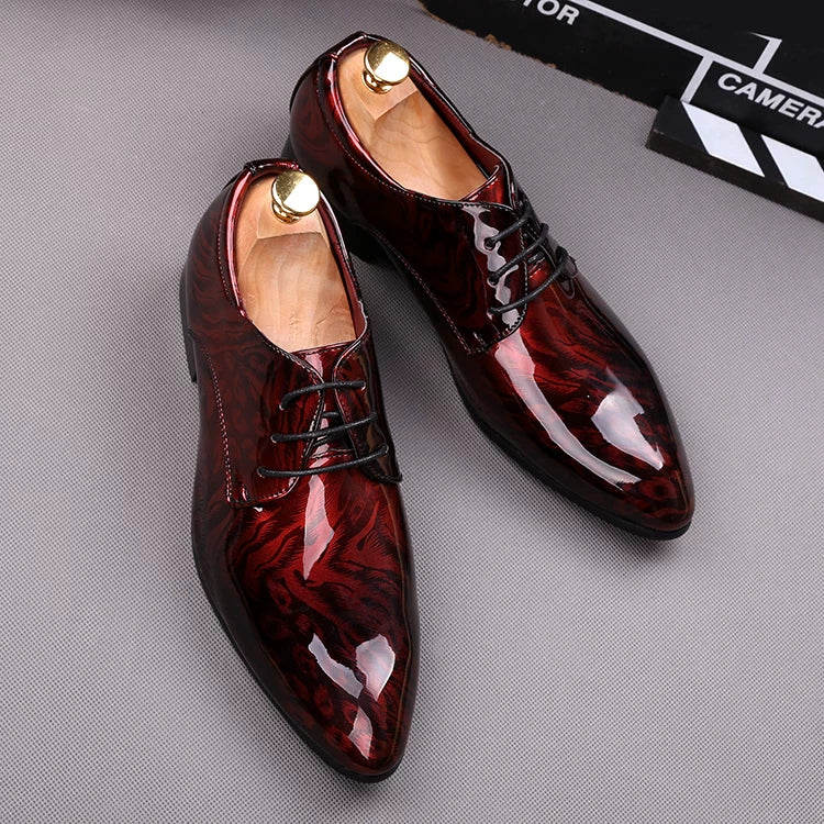Men's Patent Leather Leather Shoes, Height Increasing, Pointed Toe