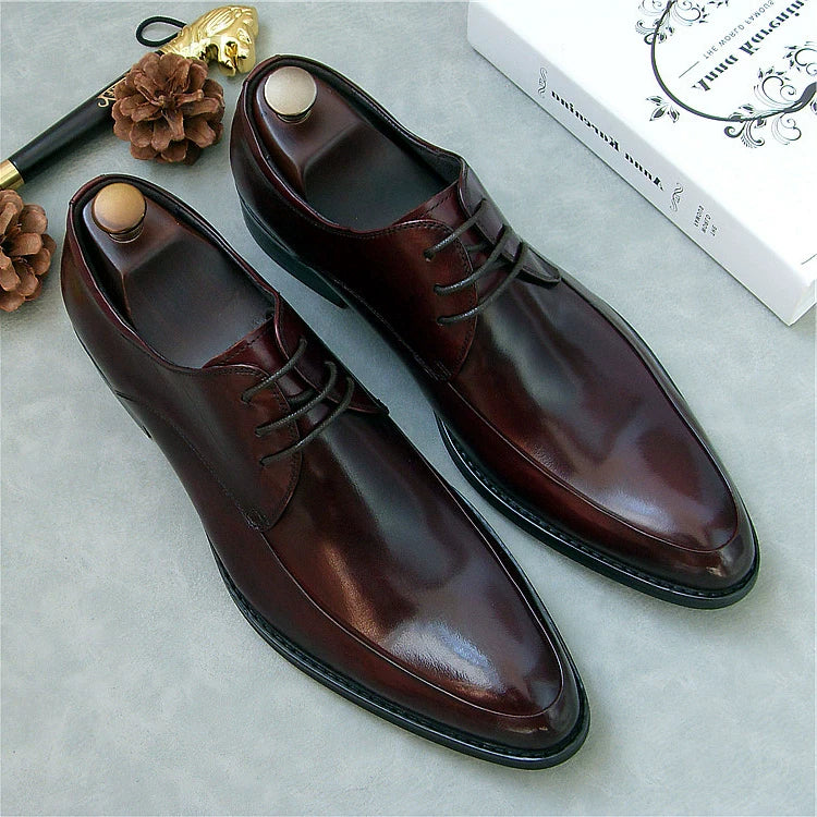 Men's Genuine Leather Wedding Shoes, Pointed Toe, Lace-Up