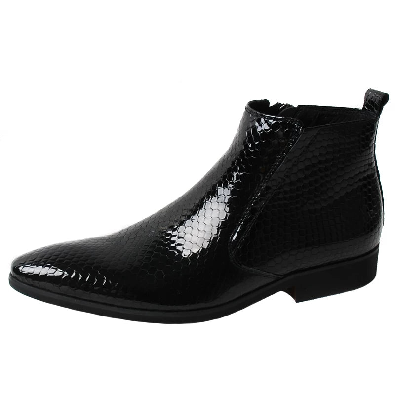 Men's Genuine Leather Martin Boots, Patent Leather, Pointed Toe