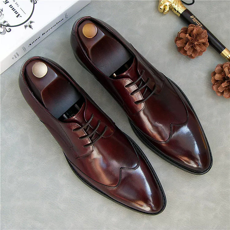 Men's Genuine Leather Derby Shoes, Breathable, Pointed Toe