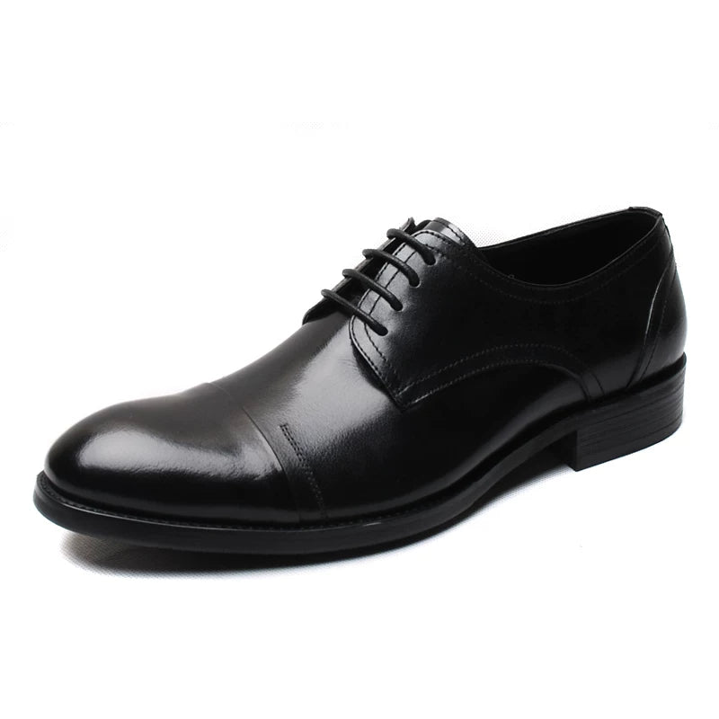 Men's Genuine Leather Derby Shoes, Pointed Toe, Lace-Up