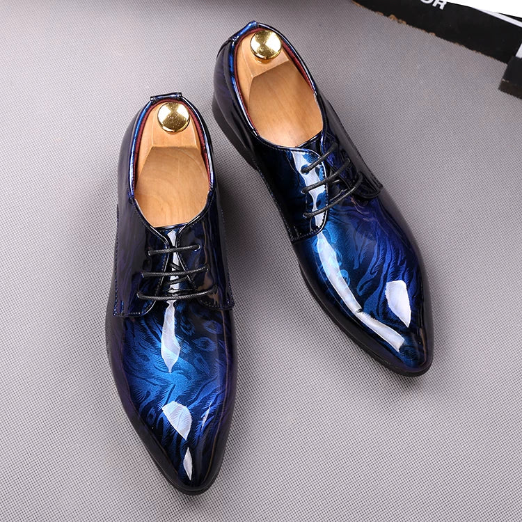 Men's Patent Leather Leather Shoes, Height Increasing, Pointed Toe