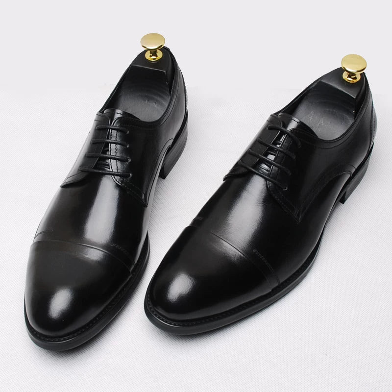 Men's Genuine Leather Derby Shoes, Pointed Toe, Lace-Up