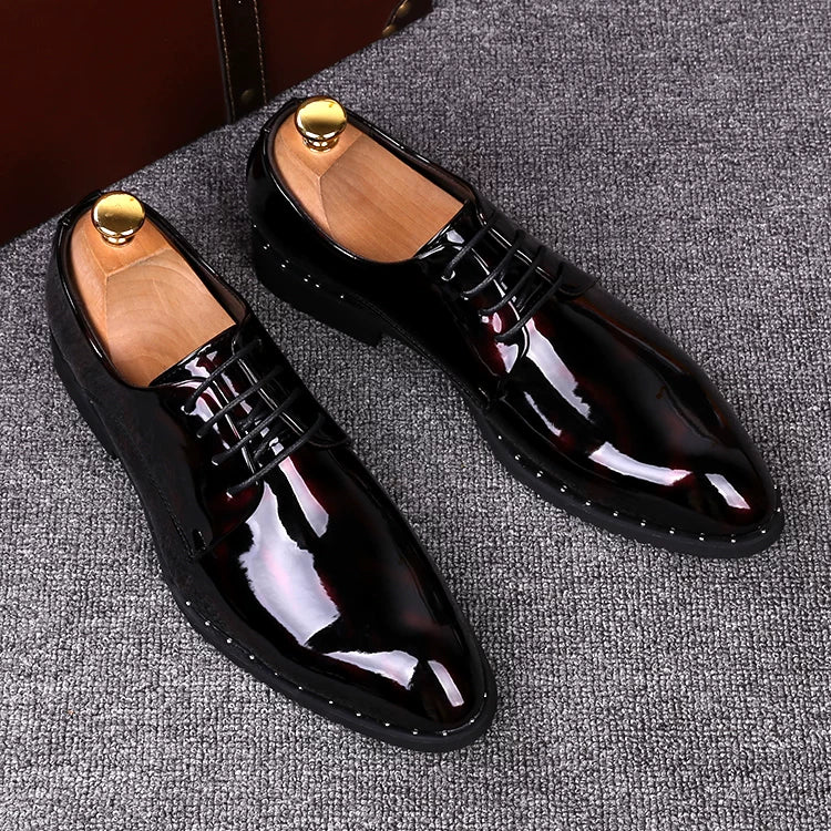 Men's Patent Leather Wedding Shoes, Height Increasing, Pointed Toe