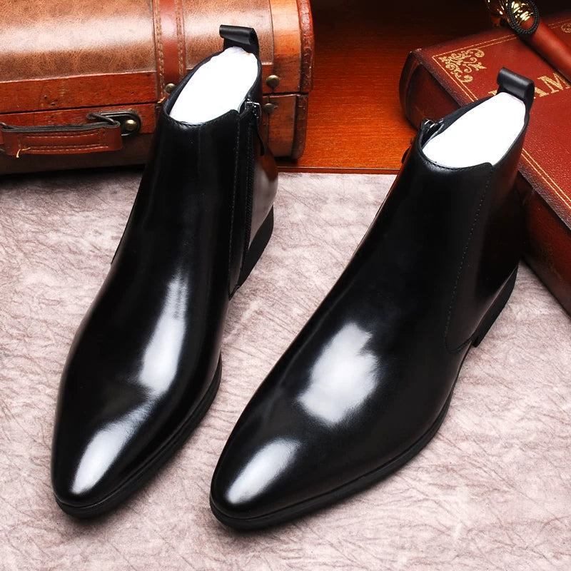 Men's Genuine Leather Martin Boots, Pointed Toe, British Style