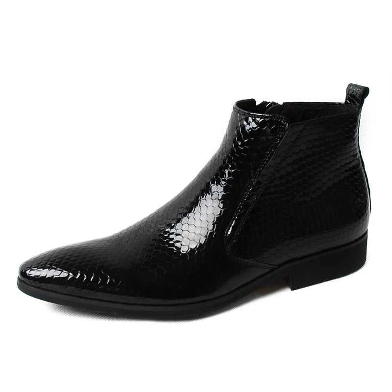 Men's Genuine Leather Martin Boots, Patent Leather, Pointed Toe