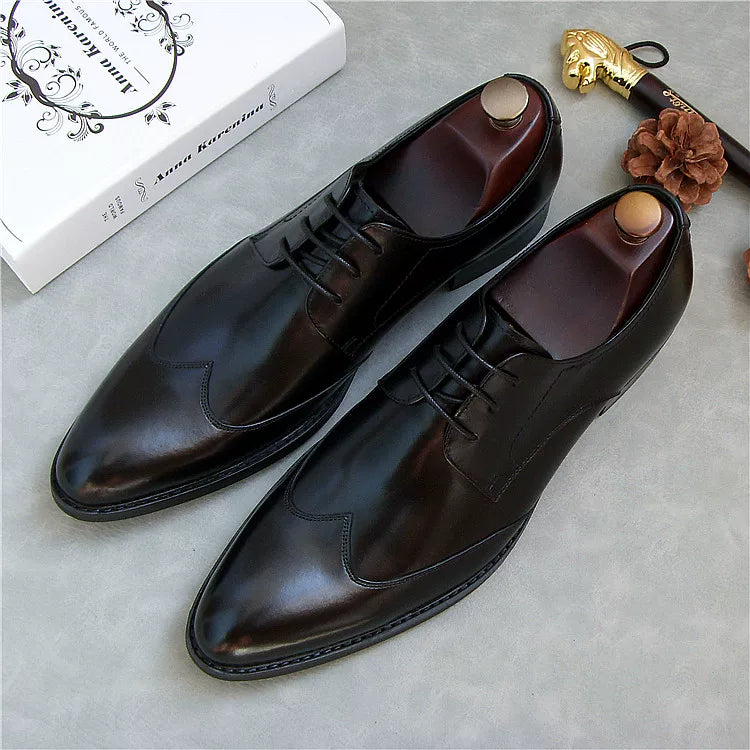Men's Genuine Leather Derby Shoes, Breathable, Pointed Toe