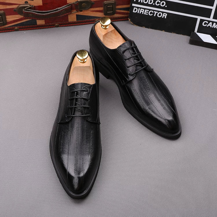 Men's Brown Leather Shoes, Height Increasing, Pointed Toe