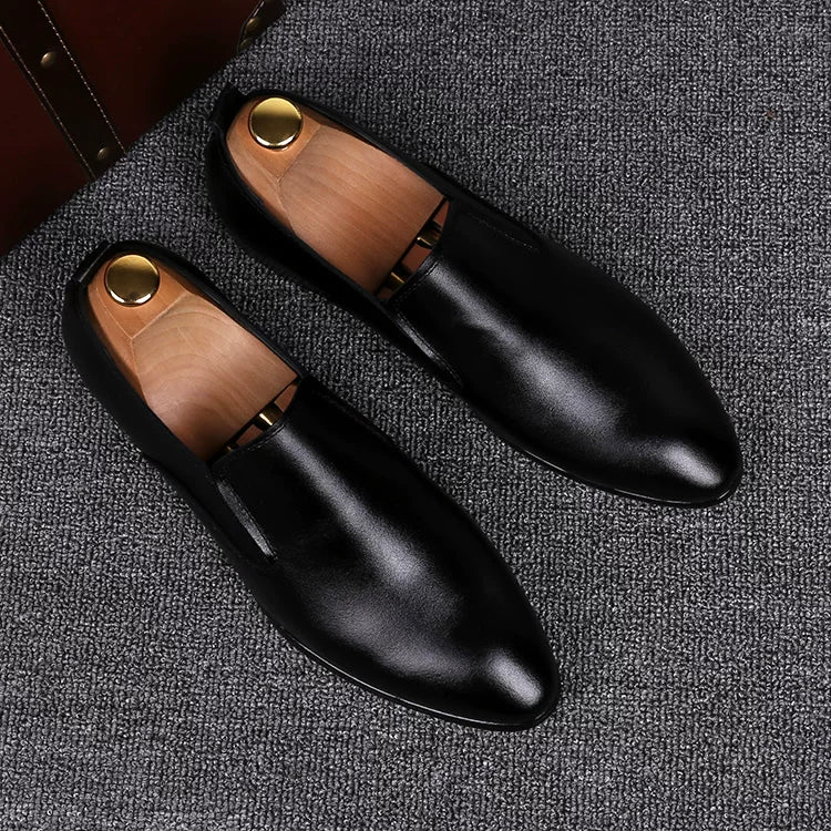 Men's White Leather Shoes, Breathable, Pointed Toe