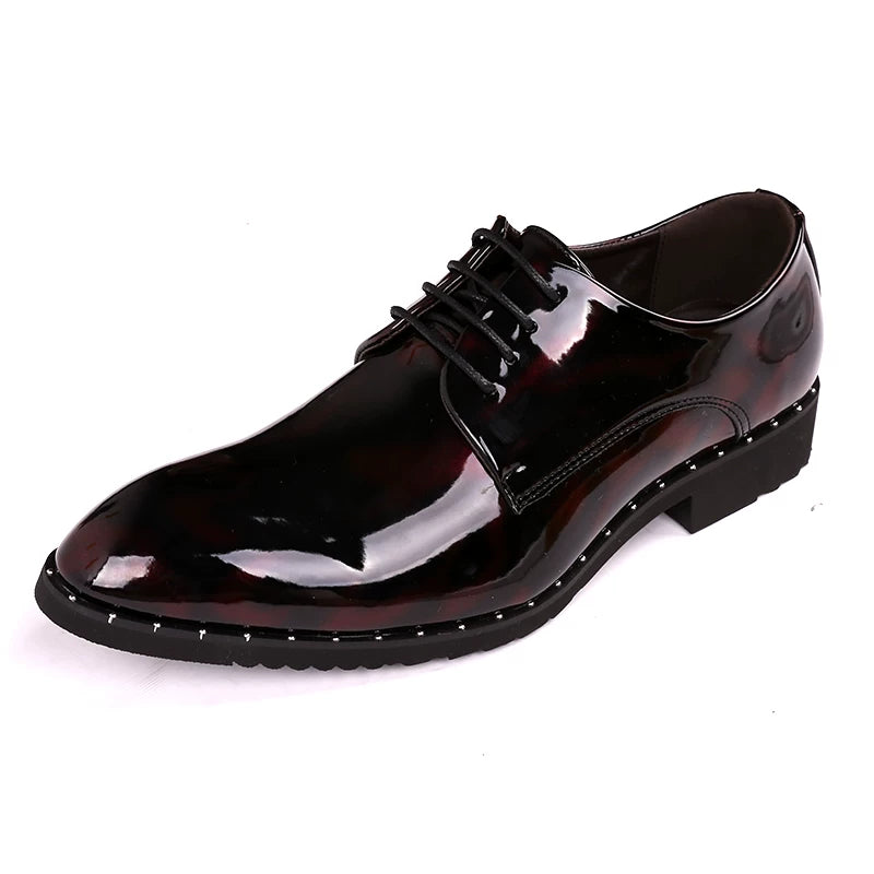 Men's Patent Leather Wedding Shoes, Height Increasing, Pointed Toe