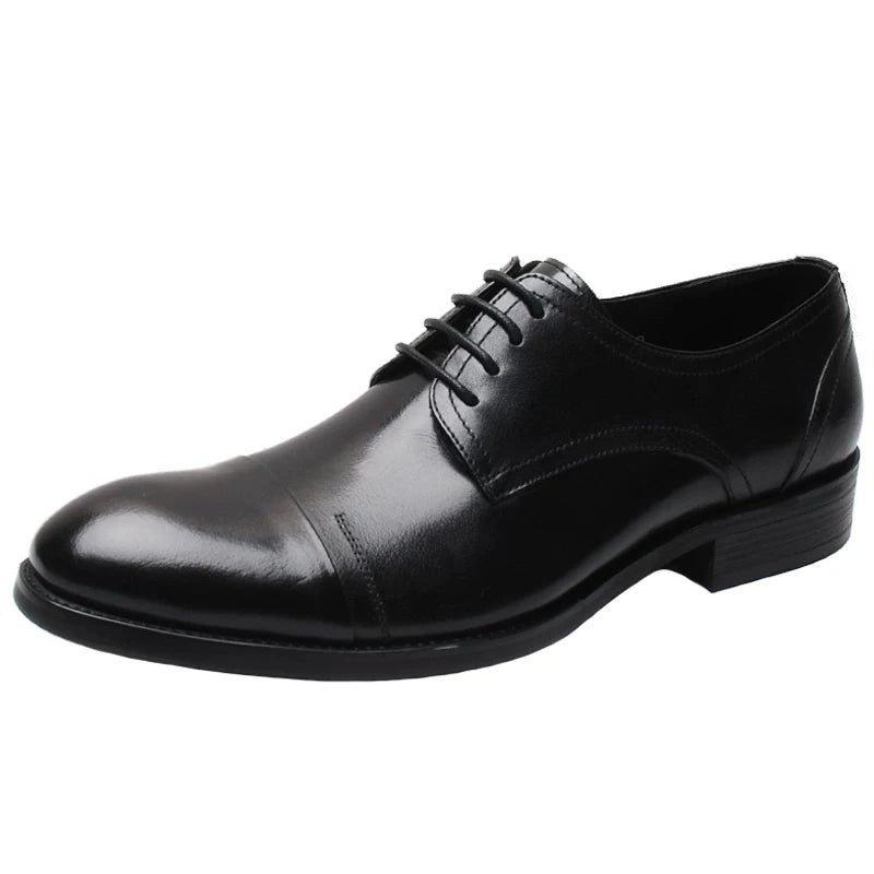 Men's Genuine Leather Derby Shoes, Pointed Toe, Lace-Up