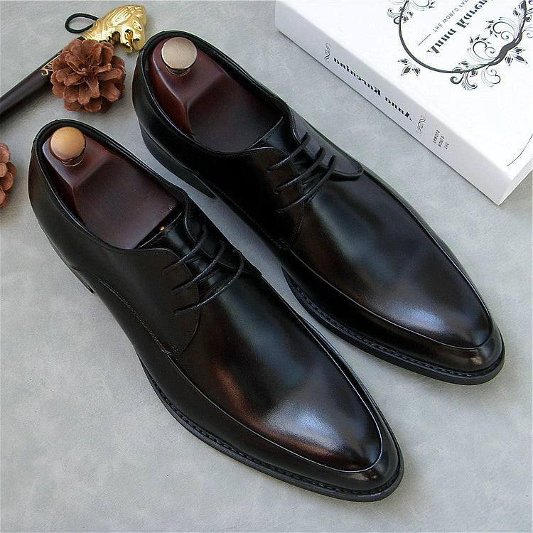 Men's Genuine Leather Wedding Shoes, Pointed Toe, Lace-Up