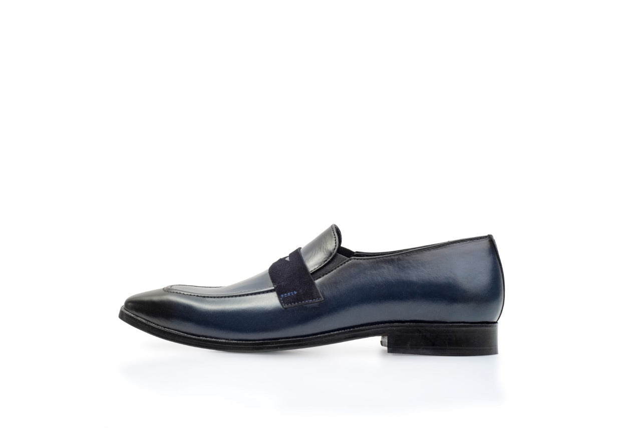 Men's Blue Leather Loafers, Style 8839